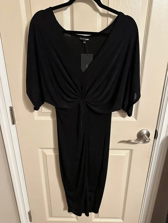 Fashion Nova Full Grown Twist-Front Bat Wing Midi Dress w Front Slit, Black, XL - Picture 2 of 10